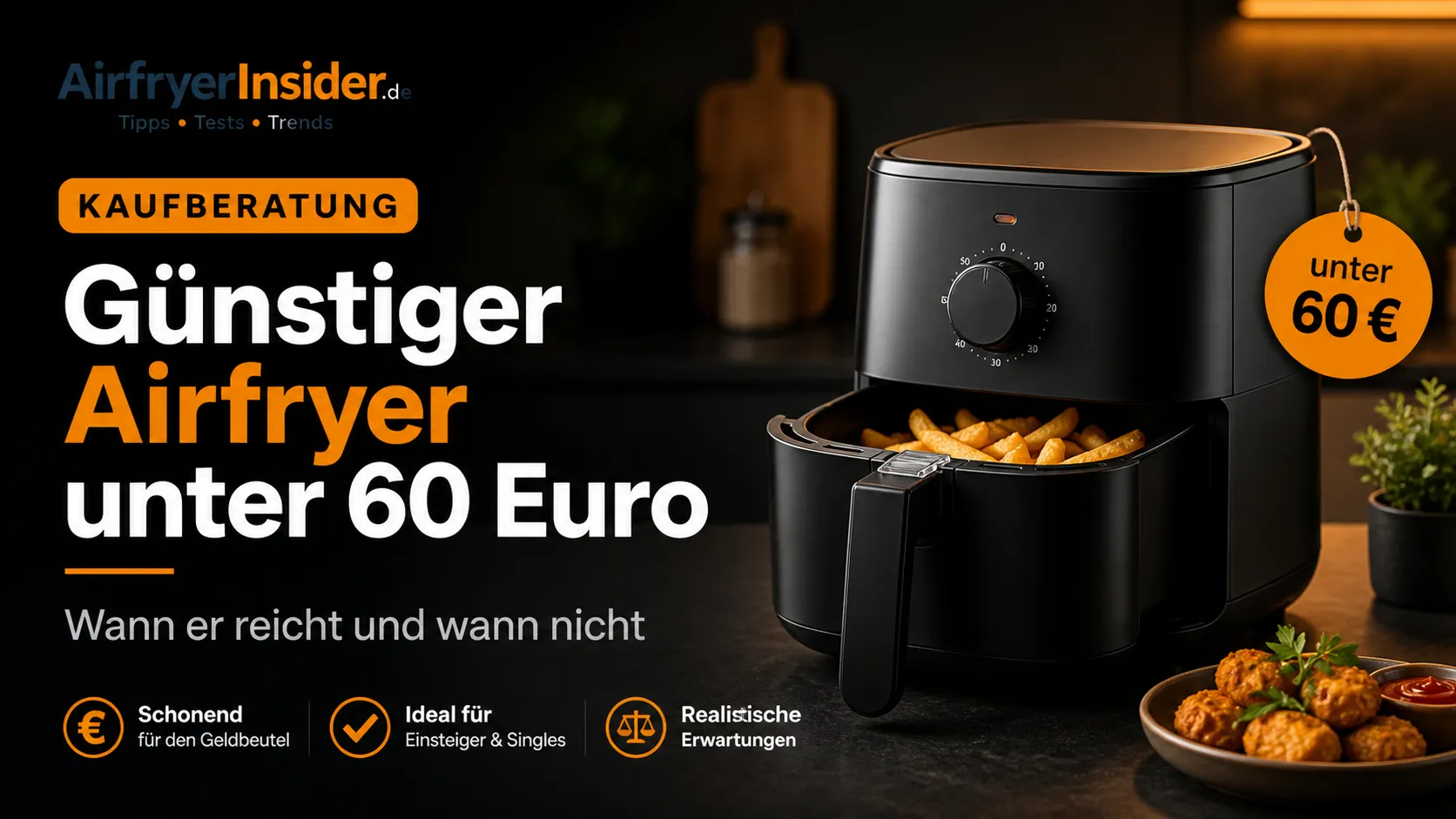 Günstiger Airfryer unter 60 Euro mit Pommes im Korb als ehrliche Kaufberatung für Einsteiger und kleine Küchen