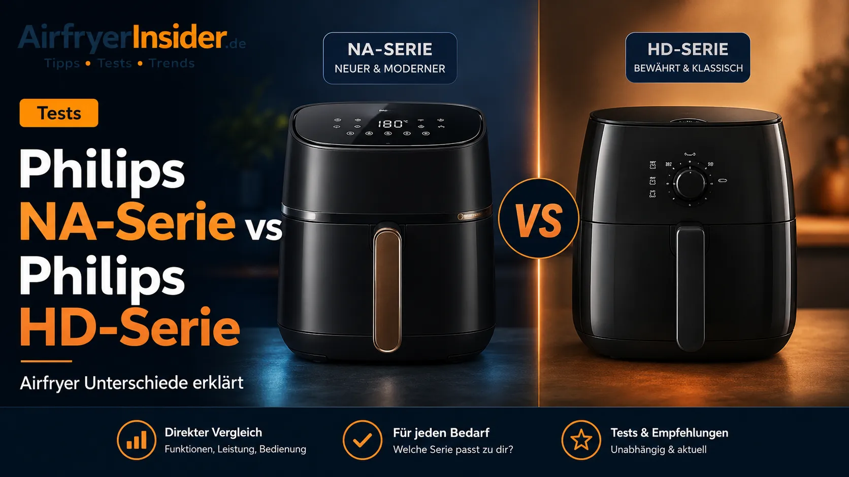 Philips NA-Serie vs Philips HD-Serie im direkten Airfryer Vergleich mit zwei Heißluftfritteusen und klarer Orientierung für die bessere Kaufentscheidung