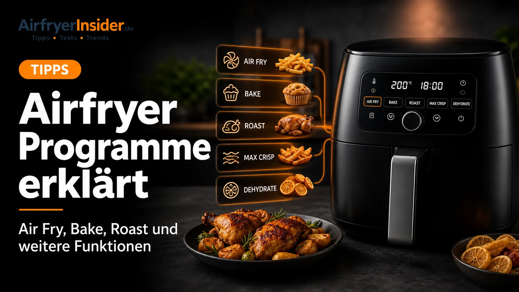 Airfryer mit Programmen wie Air Fry, Bake und Roast als einfache Orientierung für bessere Ergebnisse beim Garen