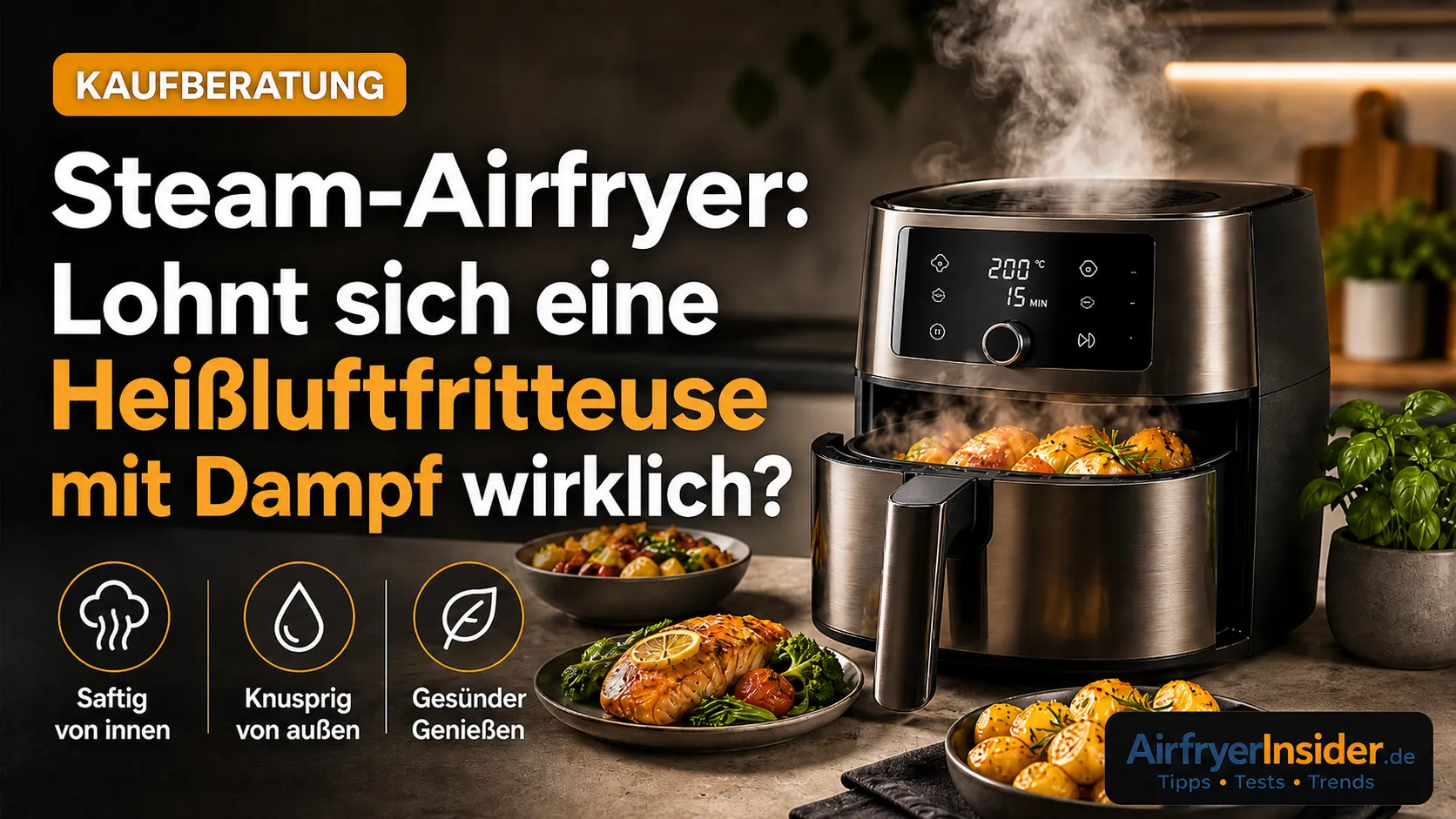 Steam-Airfryer mit sichtbarem Dampf und knusprigem Essen: Warum eine Heißluftfritteuse mit Dampf für saftigere Ergebnisse spannend sein kann
